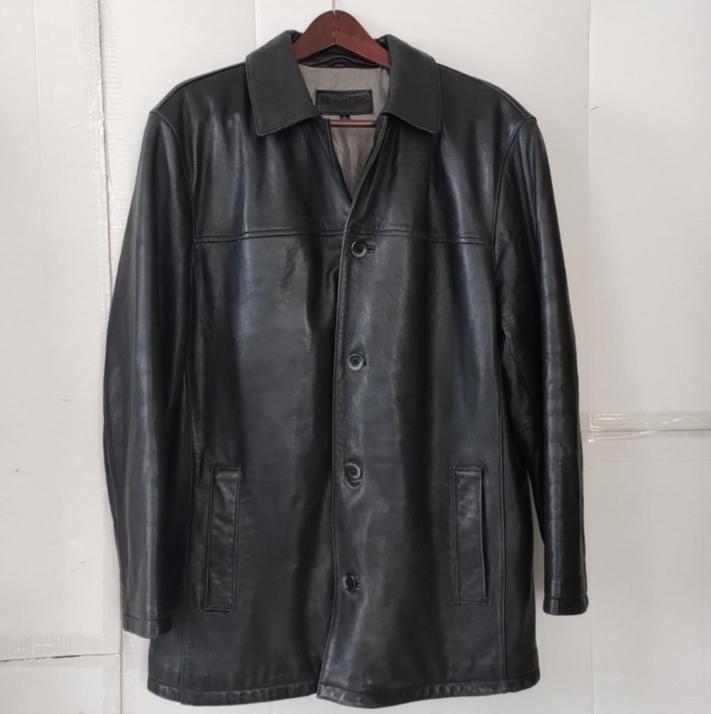 Brandini Men's Black Leather Jacket SZ Large Thick Yet Soft Heavy Duty Sturdy